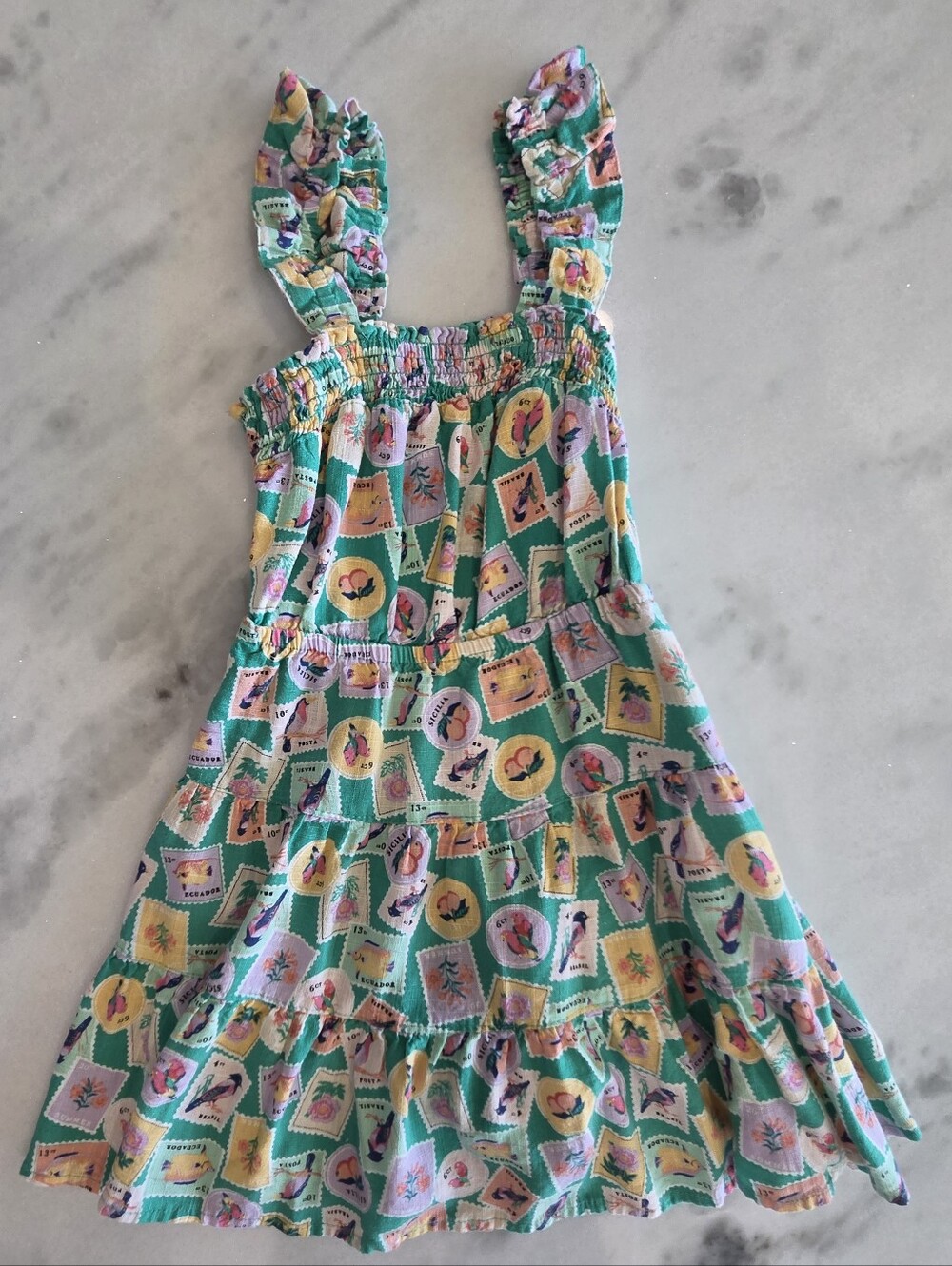 Copper Key Teal Floral Stamp-Print Smocked Sundress